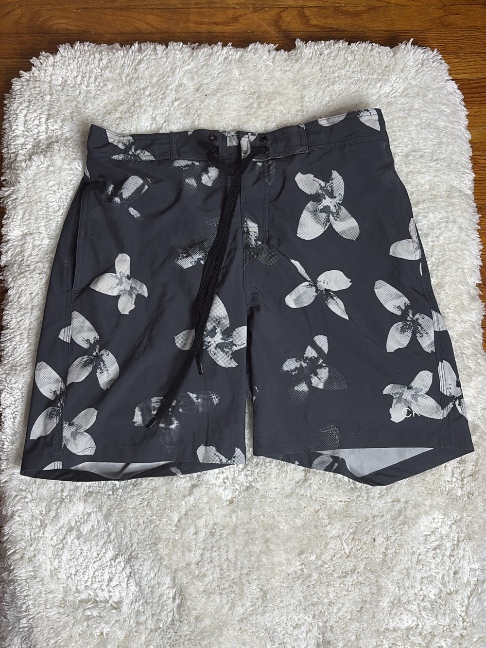 Calvin Klein Black Swim Shorts with White Floral Print